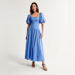Abercrombie & Fitch Emerson Drop Waist Midi Dress Lace Up Back French Blue Sz XS